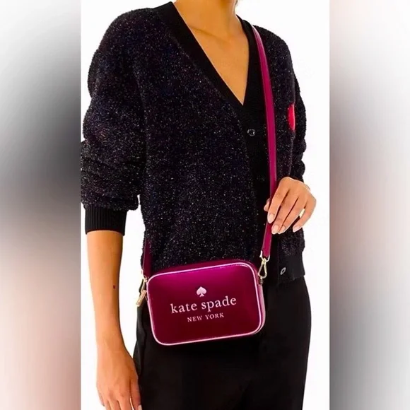NWT Kate Spade Oh Snap Camera Bag Crossbody Dark Raspberry Patent Leather - Picture 3 of 10